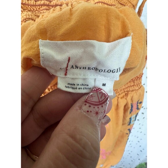 By Anthropologie 100% Cotton Embroidered Smocked Swing Self Tie Tank Top M - Picture 4 of 6